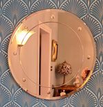 Exquisite Rare Art Deco Original Round Peach Tinted Mirror Raised Decoration VGC