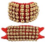 Brass Ghungroo Anklets Bells Kathak Dance (5 Line Double string Pad, Red, Pair)