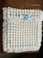 New White&blue Pompom Pram Blanket