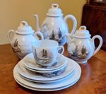 Japanese Antique Eggshell Porcelain 10 Piece Tea Set Depicting Mount Fuji