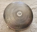 Art Deco Engine Turned Silver Tone/Plated Compact Mirror And Powder Puff