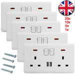 10PCS Double Gang Wall Socket 13A With 2 USB Charger Ports Plug Switched Socket