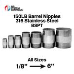 150LB BSPT Barrel Nipple - 316 Stainless Steel Male Threaded Pipe Fitting