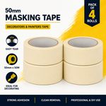 50mm Masking Tape 2" Decorators Painters Easy Tear Tape 50M Roll PACK of 4