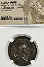 Vespasian AE Dupondius NGC VF AD 69-79 Roma Seated