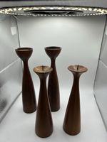 2 Pairs Of Mid-century Modern Danish Teak Tulip Candle Holders