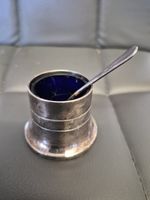 Mappin & Webb Silver Plated Salt Cellar, Cobalt Blue Liner +spoon/Vintage  EPNS.