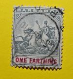 Barbados, Stamp Classic One Farthing, Horse Sea, Tied, VF Used