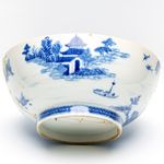 Chinese Porcelain Punch Bowl Blue White Landscape Peony Qianlong Export Qing 18C