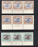 PAPUA 1930/31  11/2D AND 3S OPT AIRMAIL IMPRINT STRIPS OF 3. ALL FINE MINT