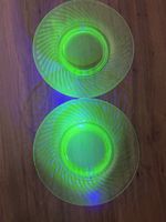 Set of 2 Vintage Uranium Depression Glass 8"  Plates Swirl Pattern