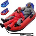 QPAU 2-Person Inflatable Snow Sled Canvas Cover Heavy Duty Backrest Handles Red