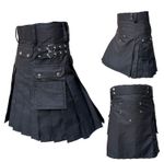 Men's Brand New Black Cotton Utility Kilt, Good Quality 100% Cotton