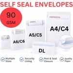 WHITE PLAIN ENVELOPES SELF SEAL 90GSM QUALITY PLAIN PAPER A5 A6 A4 DL C4 C5 C6