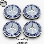 4 x Blue Mercedes Benz 75mm Alloy Wheel Centre Caps AMG A B C E S M Class Hub