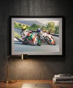 Joey Dunlop John Mcguinness A3 art print from painting by Greg Tillett poster