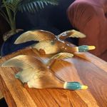 Vintage 1960s Flying Mallard Ducks Wall Plaques Ceramic Set 2 Mid Century Retro