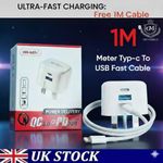 For iPhone 14 13 12 11 Pro XR XS Fast Charging 20W USB & PD Plug Charger & Cable