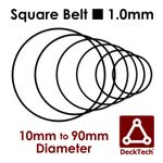 DeckTech 1mm Square Belt 10mm to 90mm ØInner Diameter Rubber ~0.9mm/1.1mm/1.0mm