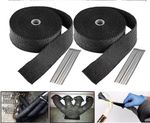30M Titanium Black Heat Wrap Tape Exhaust Insulating Downpipe 10 Manifold Ties -
