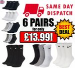 Nike Socks Mens Women 3 Pairs 6 Pairs Soft Cotton Crew Ankle Lightweight Sports