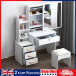 Large Vanity Desk with Mirror and LED Light Makeup Desk with Drawers and Eezqmia