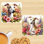 Whippet Coasters, Watercolour Print Set Of 2, Mug Mats, Gift