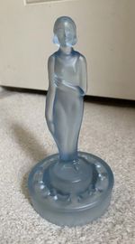 Art Deco pressed frosted Blue glass nude figurine centerpiece flower frog Muller