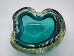 VINTAGE MURANO BLUE BUBBLE CONTROL GLASS ASHTRAY BOWL DISH  ORGANIC FORM