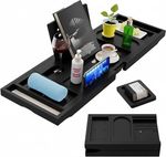 Bamboo Bathtub Caddy Tray Expandable & Foldable Bath Shelf with Book, Tablet & W