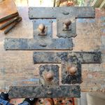 X 2 PAIRS OF RECLAIMED / SALVAGED CHURCH HANDLE DOOR PULL PLATES - ST THOMAS