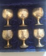 Vintage Boxed Set of 6 Engraved EPNS Miniature Goblets Shot Glasses