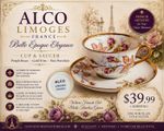 Cup & Saucer ALCO Limoges France Purple Roses Gold Trim Porcelain