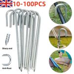 8-100x Rebar Stakes 12'' Heavy Duty J Hooks Ground Anchor for Fence Swing Tent