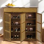 Wisfor 4 Tier Bamboo Shoe Storage Cabinet Cupboard Rack Organiser w/ Doors Shelf