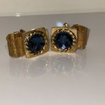 Vintage cuff links  blue glass rhinestone, gold tone ,vintage Victorian Style