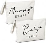 2Pcs Mum to Be Gifts Canvas Bag Set, New Mum Pamper Kit Zipper Pouch, Baby Showe