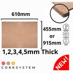 Cork Sheets 1, 2 or 4 pack 1,2,3,4,5,6,7,8,10mm Fine-Grained 610x455mm 610x915mm