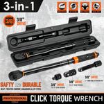 1/4" 1/2" 3/8" Square Drive Torque Wrench 3 in 1 Ratchet 13.6-108.5Nm 10-80Ft-Lb