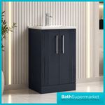 500mm Soft Black Fluted Vanity Unit With Basin Floor Standing 2 Door