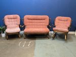 Vintage Oak Sofa Conservatory Furniture Set Sofa Armchair Rocking Chair.