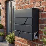 B2C Wall Mounted Post Box Anthracite Lockable Galvanised Steel Mailbox + Keys