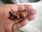 Hand Carved wood netsuke mouse holds small peanut boxwood figure over 20 yrs old