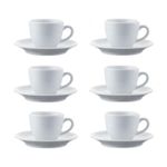 Espresso Cup & Saucer Set of 6 Porcelain 70ml White Microwave Dishwasher Safe
