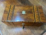 Victorian Walnut Writing Slope Box with Inlay, Brass Escutcheons & Compartments