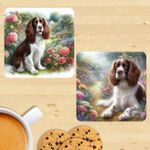 Springer Spaniel Coasters, Watercolour Print Set Of 2, Mug Mats, Gift