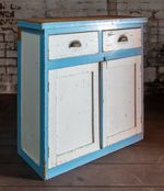 Distressed Overpainted Chippy White/Blue Cabinet (Vintage, Rustic, Farmhouse)