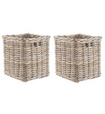 Square Wicker Storage Basket SET OF TWO W 32 x D 32 x H 34 cm Grey Buff Rattan
