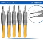 5 pcs TC Adson Tissue Rat Tooth 1x2 Forceps 5" Plastic Surgery German Grade