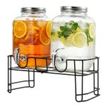 Glass Drink Dispenser with Tap – 2 Pack 4L Mason Jar Beverage Dispensers Faucet
